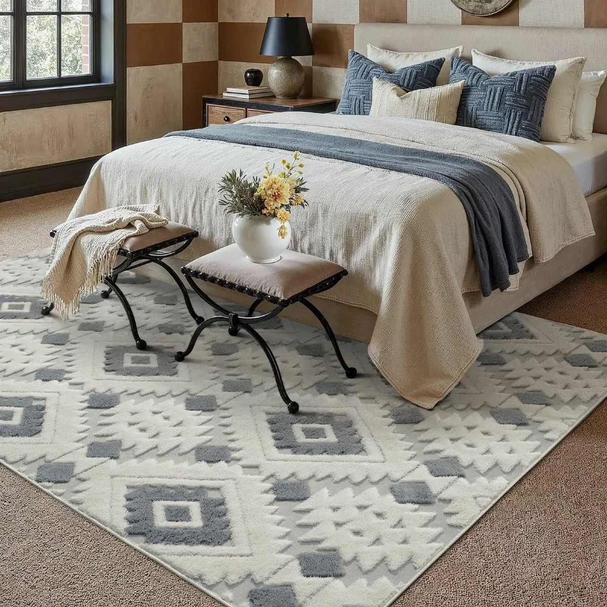 Blue Grey Rugs Living Room Area Rug 200x300cm - Image 4