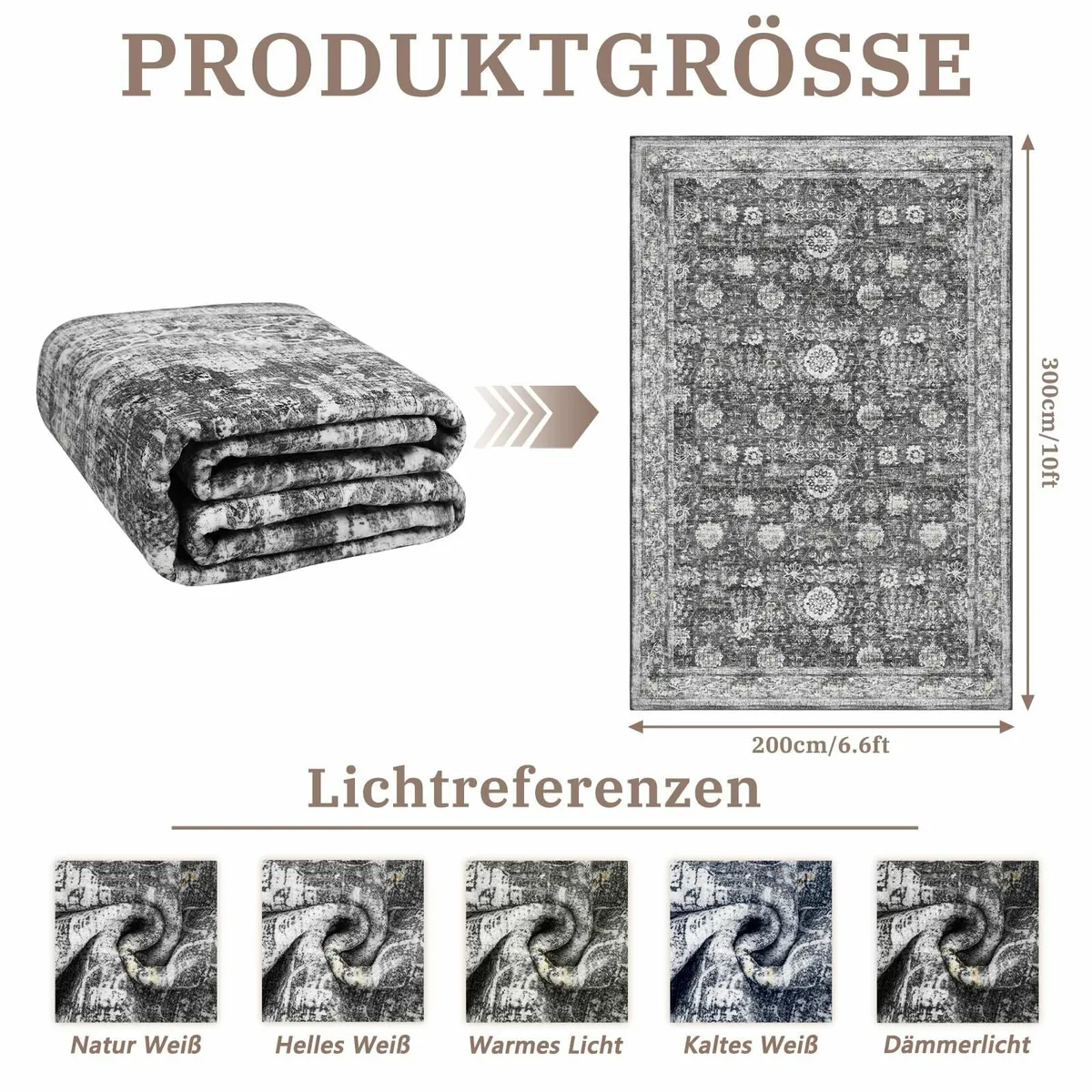 Washable Rugs Living Room 200x300cm Distressed - Image 2