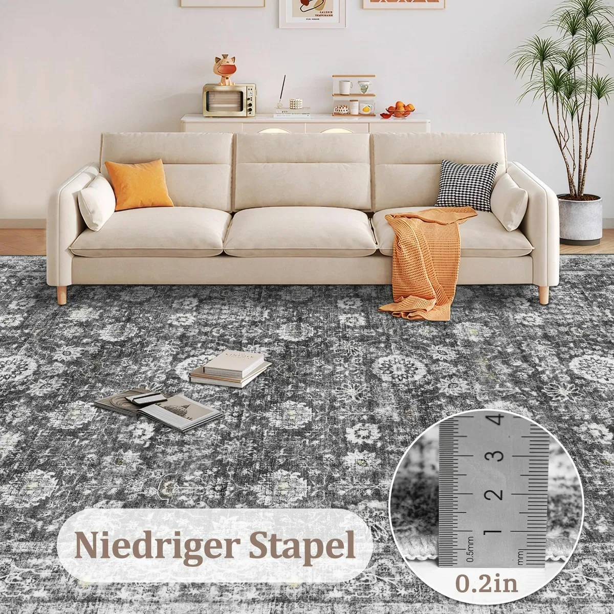 Washable Rugs Living Room 200x300cm Distressed - Image 3