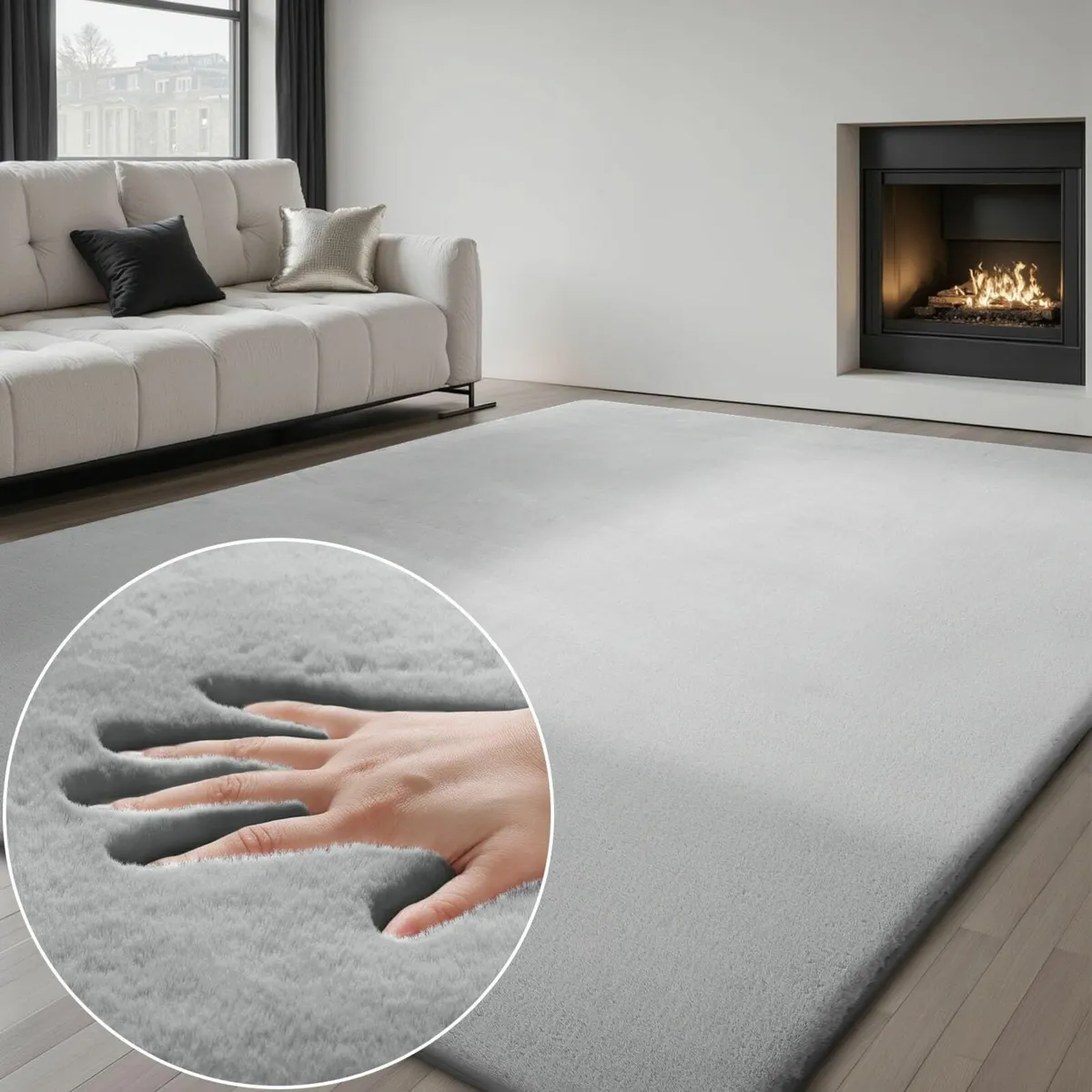 Rugs Living Room - Grey Area for Bedroom Faux - Image 2