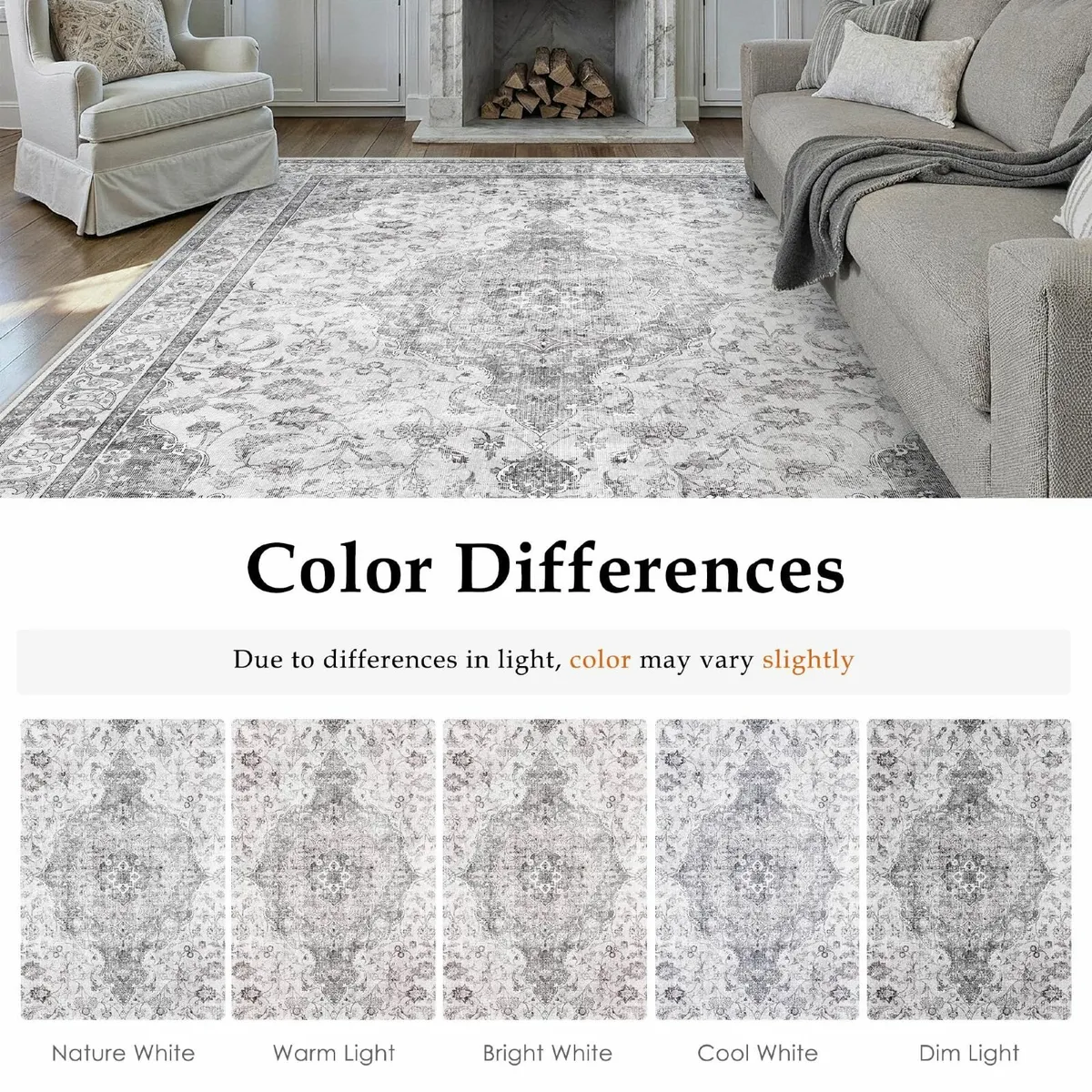 160x230 cm Washable Rugs Living Room Gray Vintage - Image 2