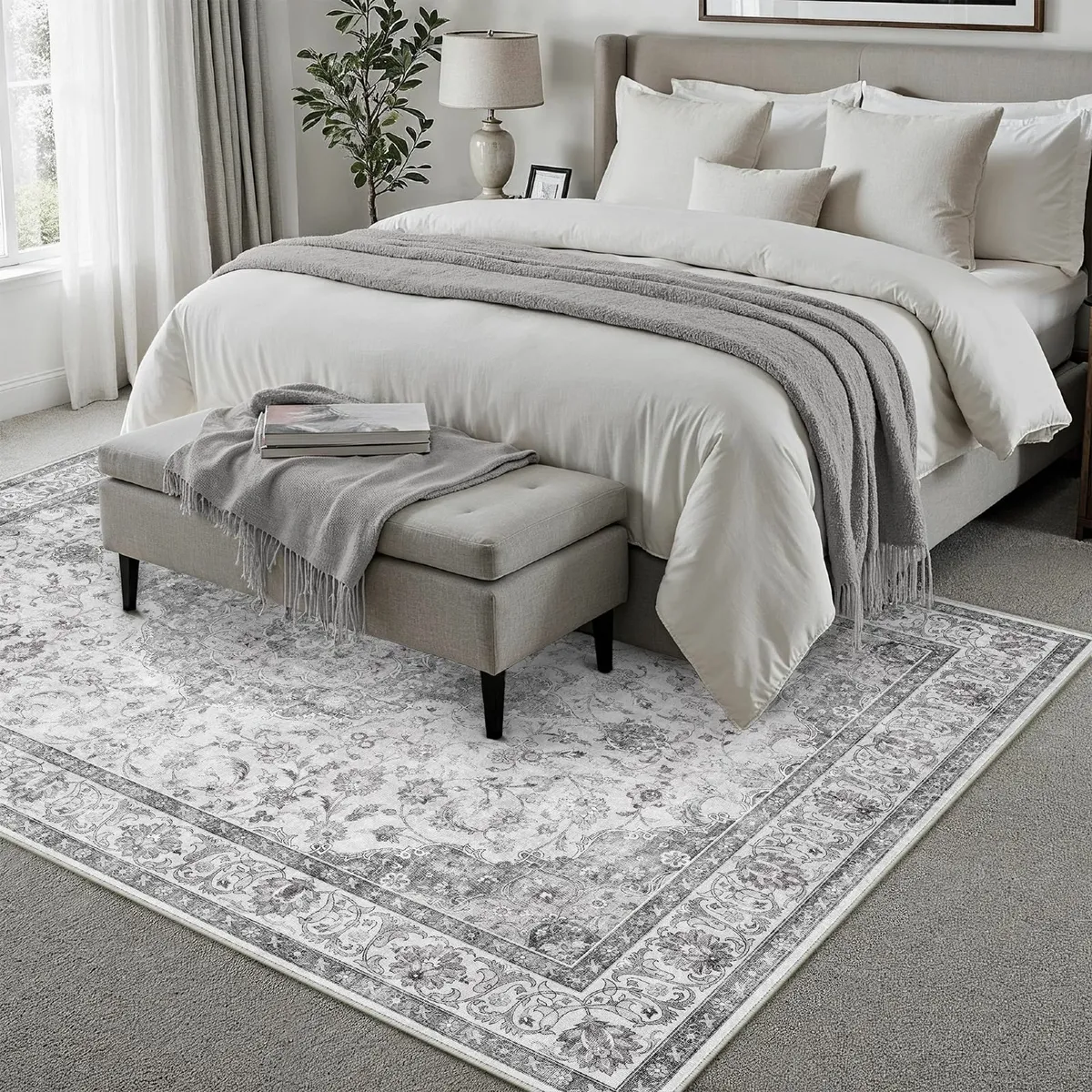 160x230 cm Washable Rugs Living Room Gray Vintage - Image 4