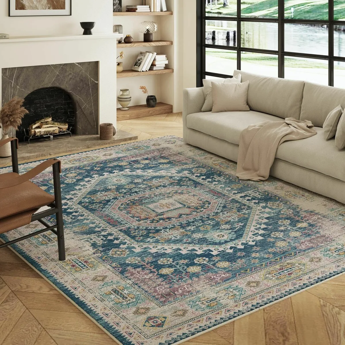 Machine Washable Area Rug Faux Wool Polyester - Image 1