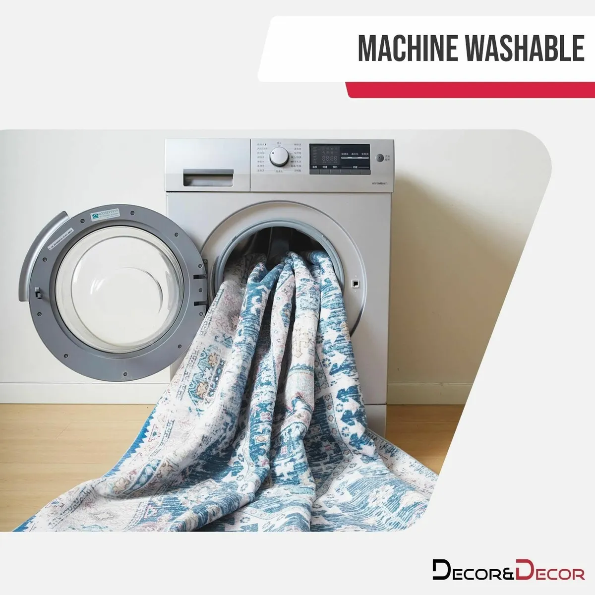 Machine Washable Area Rug Faux Wool Polyester - Image 3