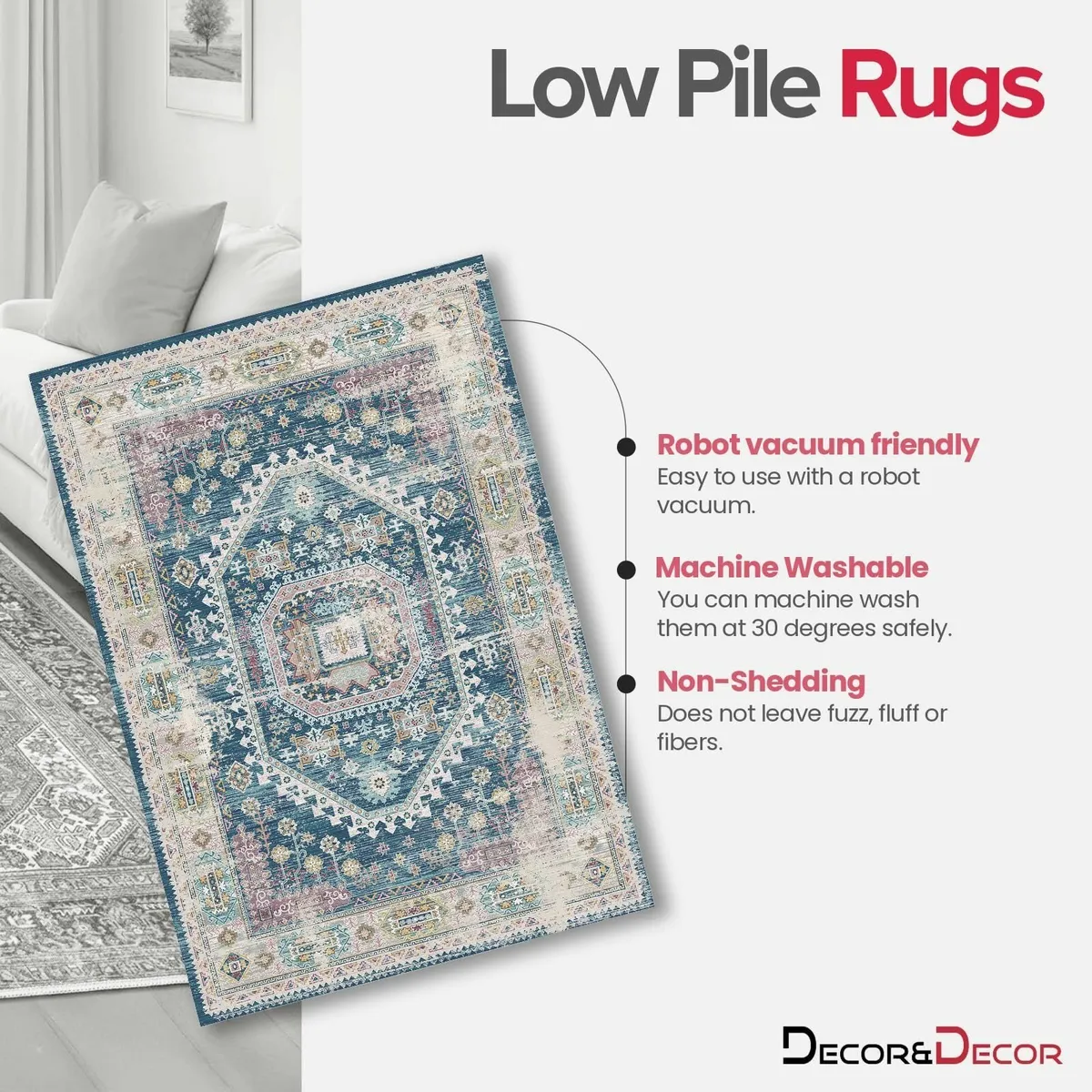 Machine Washable Area Rug Faux Wool Polyester - Image 4