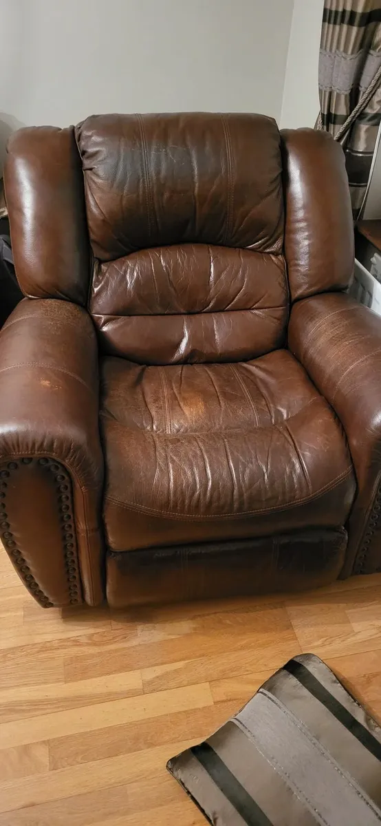 Leather Three Seater Sofa with Arm Chair Rocker Re - Image 2
