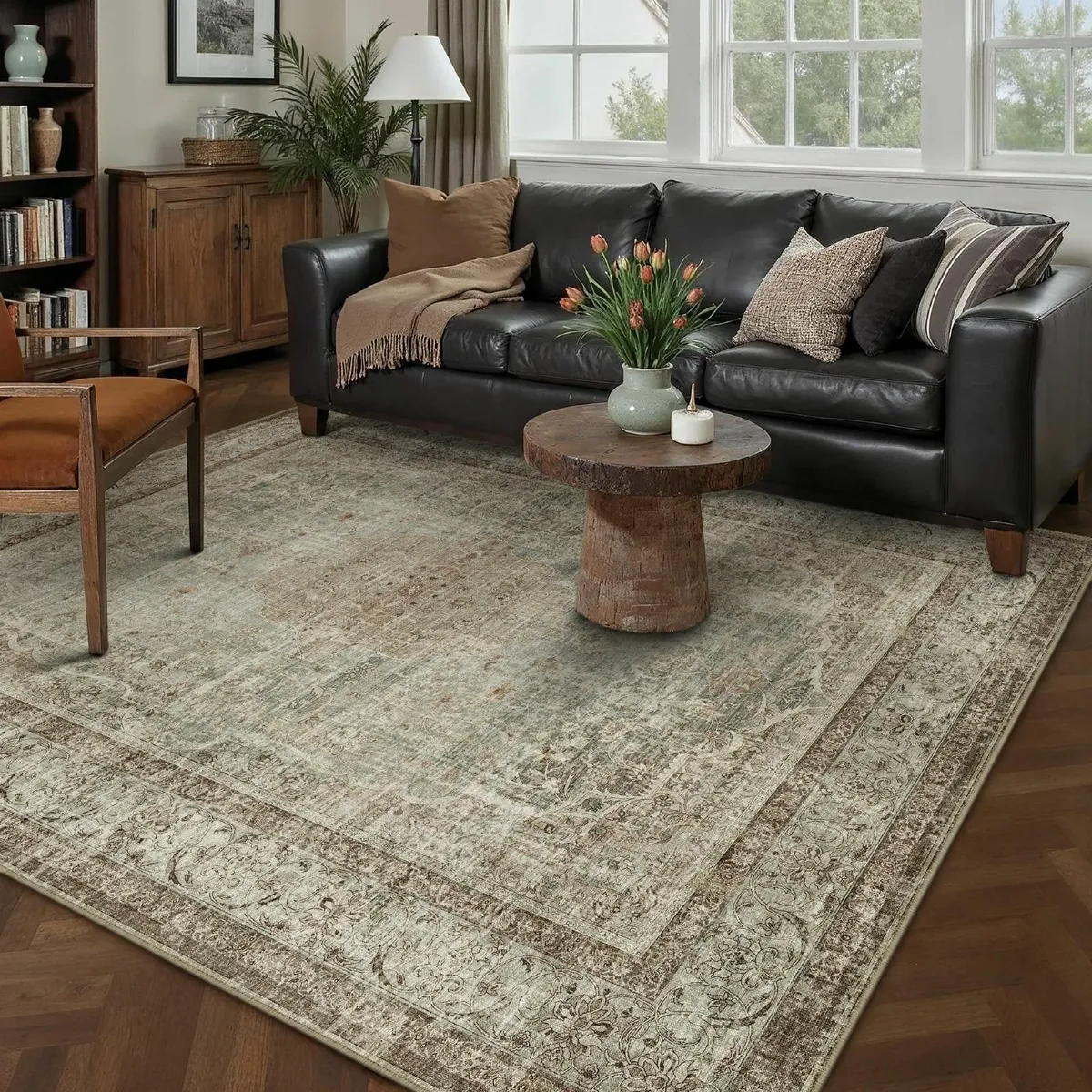 160x230cm Brown Vintage Washable Rugs for Bedroom - Image 1