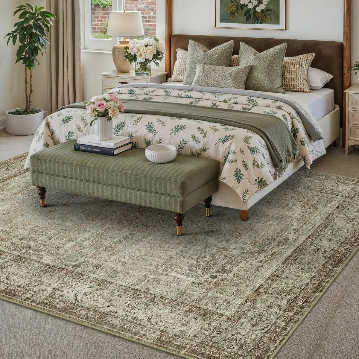 160x230cm Brown Vintage Washable Rugs for Bedroom - Image 4