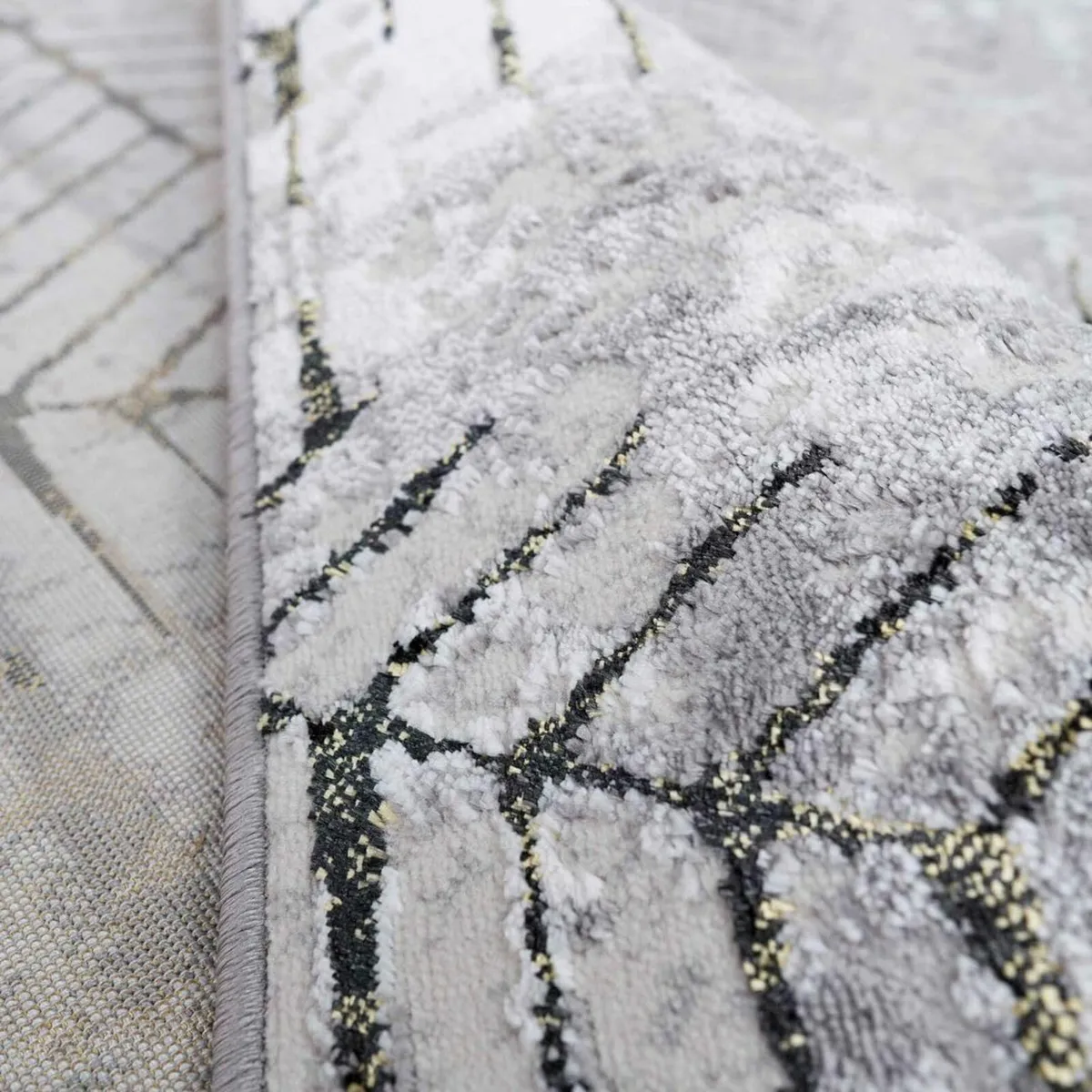Luxurious Light Grey Distressed Gold Area Rug - Image 3