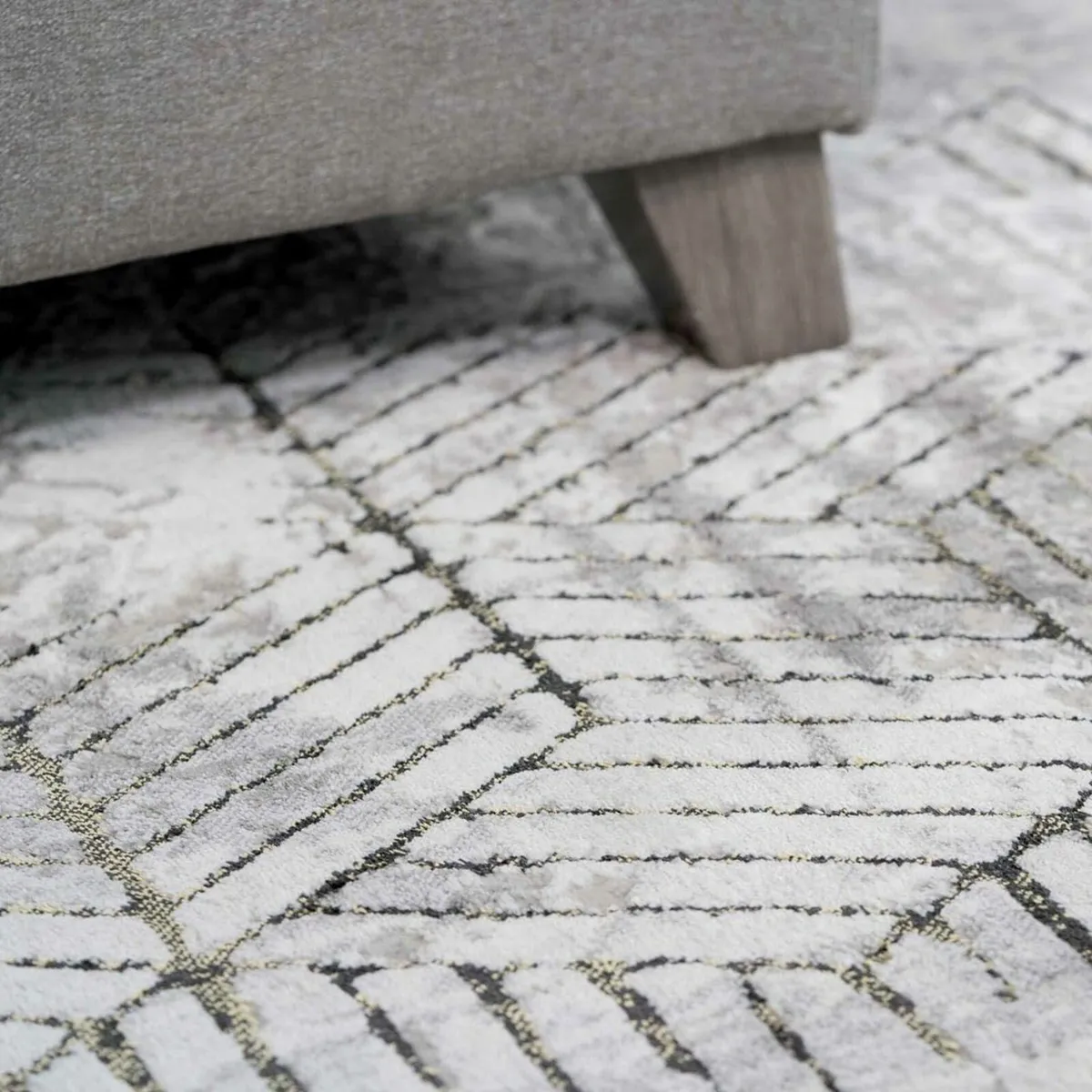 Luxurious Light Grey Distressed Gold Area Rug - Image 4