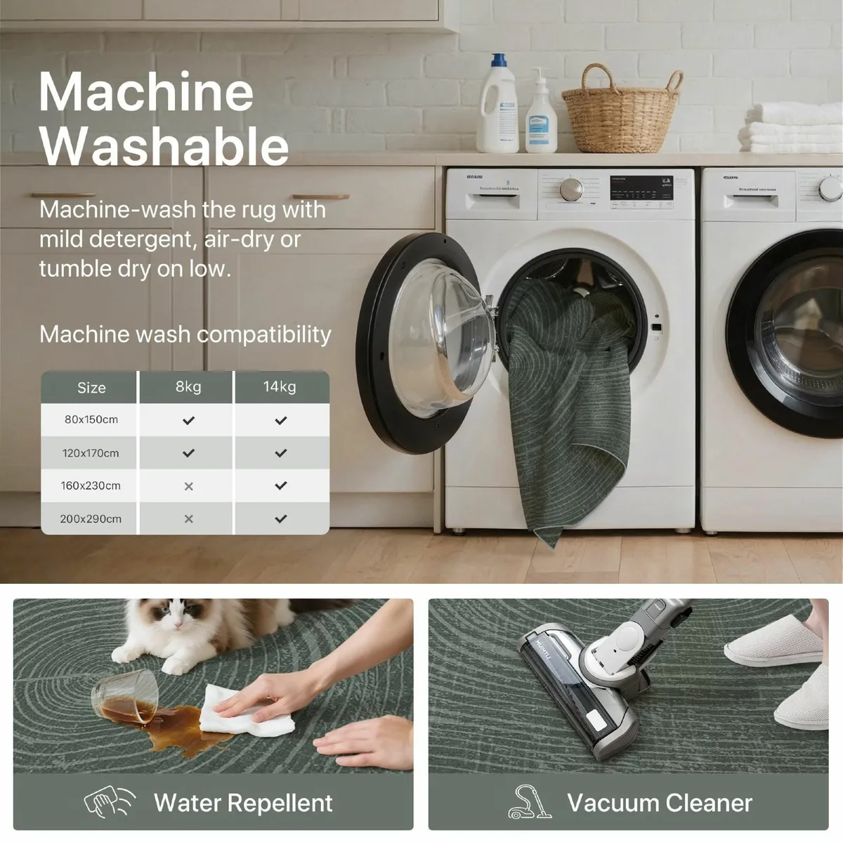 Large Washable Rug for Living Room 200x290cm Area - Image 2