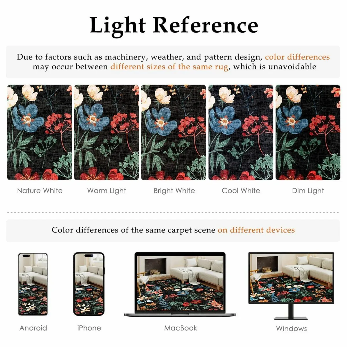 Rugs Living Room Black Washable Flower Area Rug - Image 2