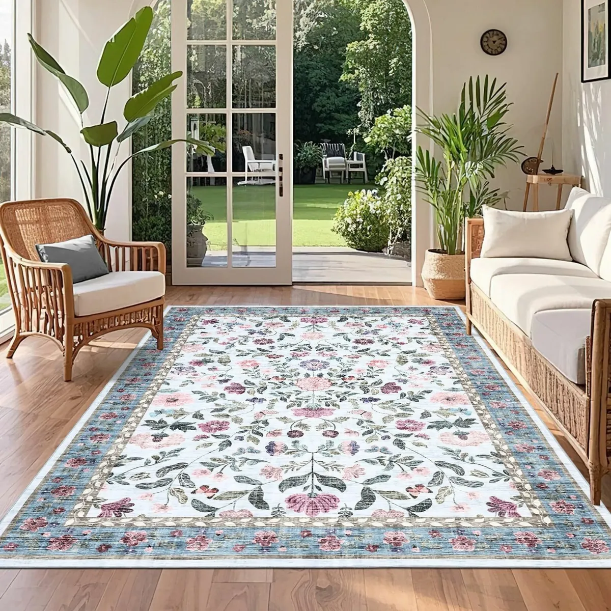 120x170 cm Machine Washable Floral Rug Non-Slip - Image 1