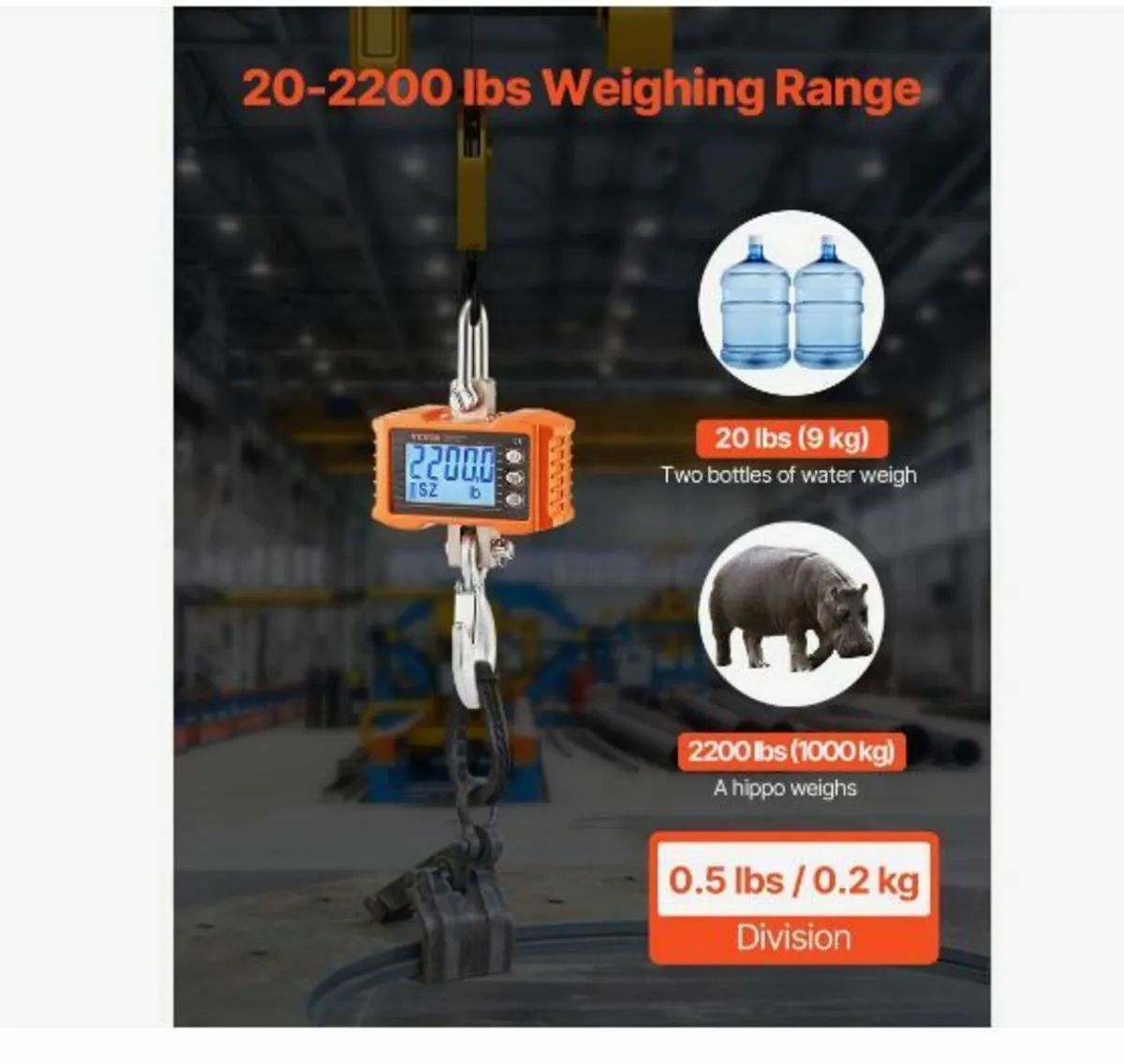 Digital Crane Scale, 2200 lbs/1000 kg - Image 1