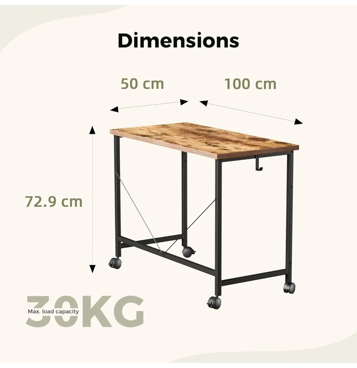 100 cm Computer Desk With Wheel - Image 3