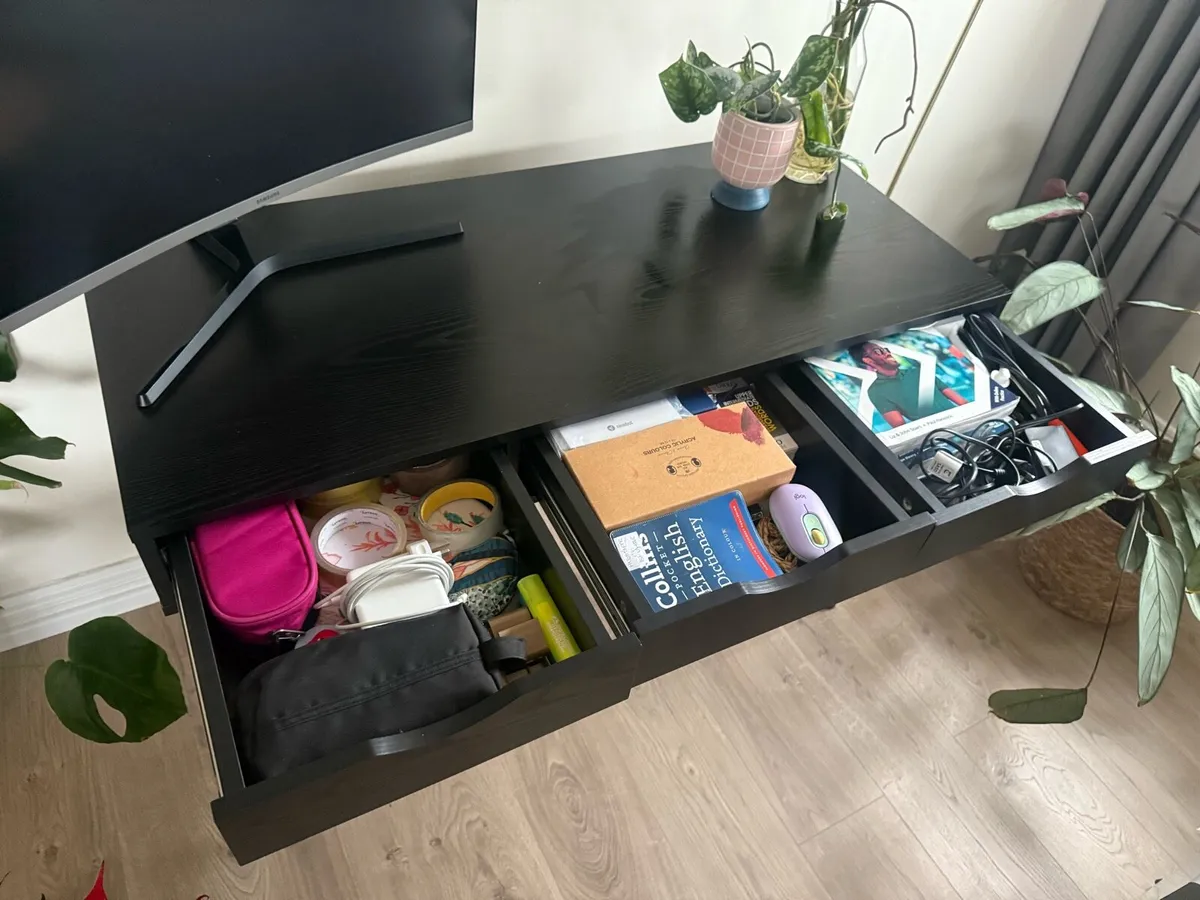 Modern Black Wooden Desk with 3 Drawers - Image 4