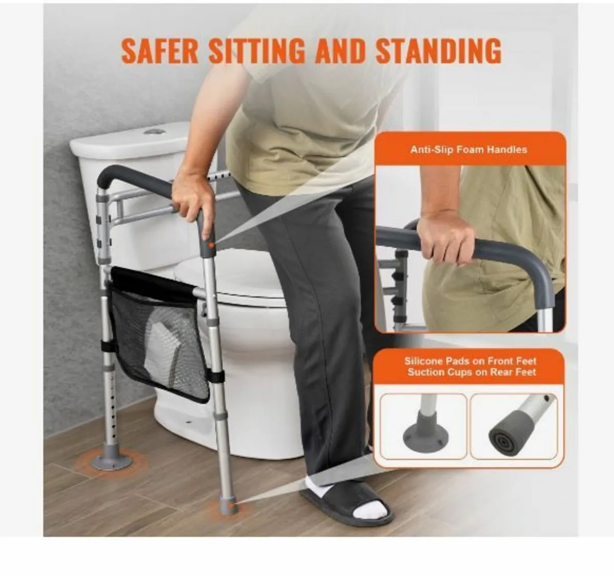 Toilet Safety Rail, 300 LBS Foldable Toilet Seat - Image 4