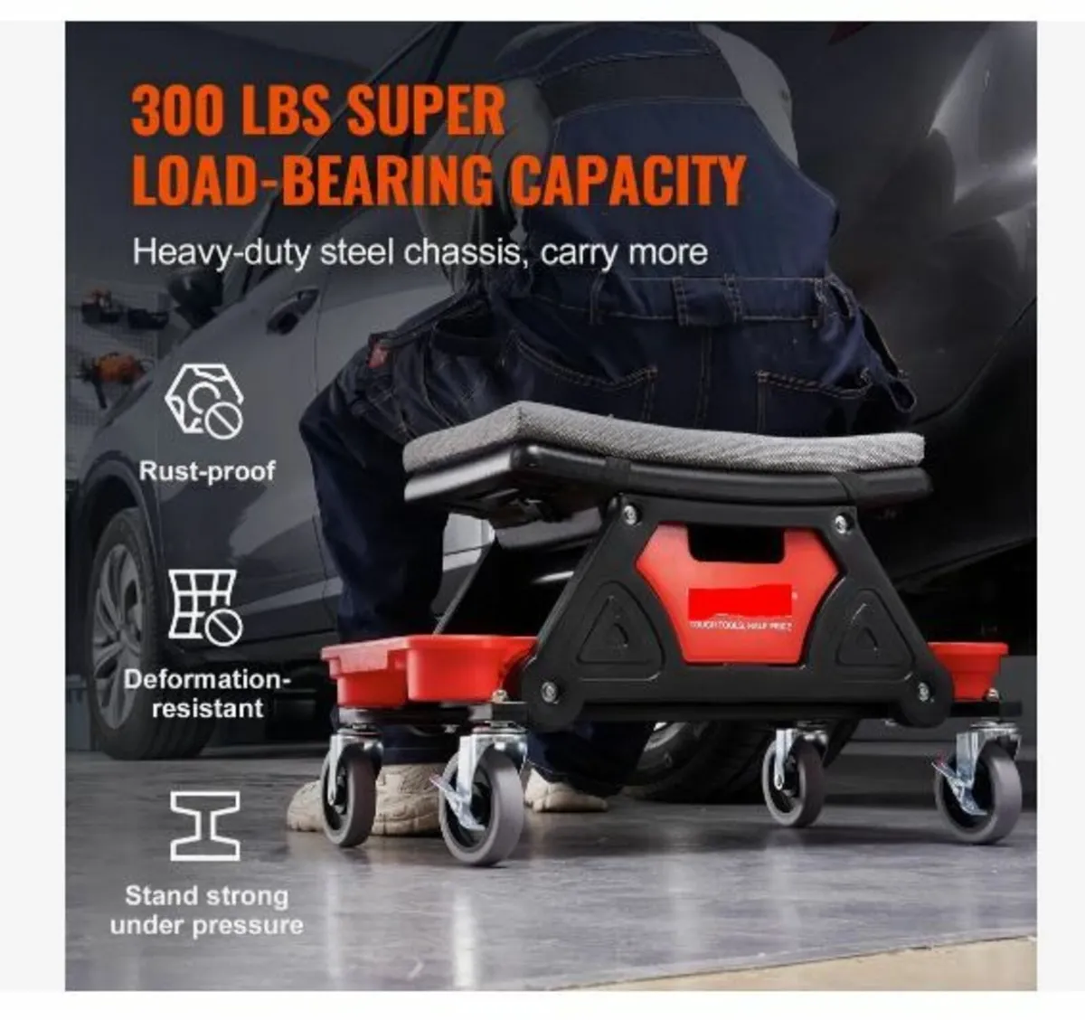 Mechanics Stool, 136.1kg Capacity Rolling Mechanic - Image 3