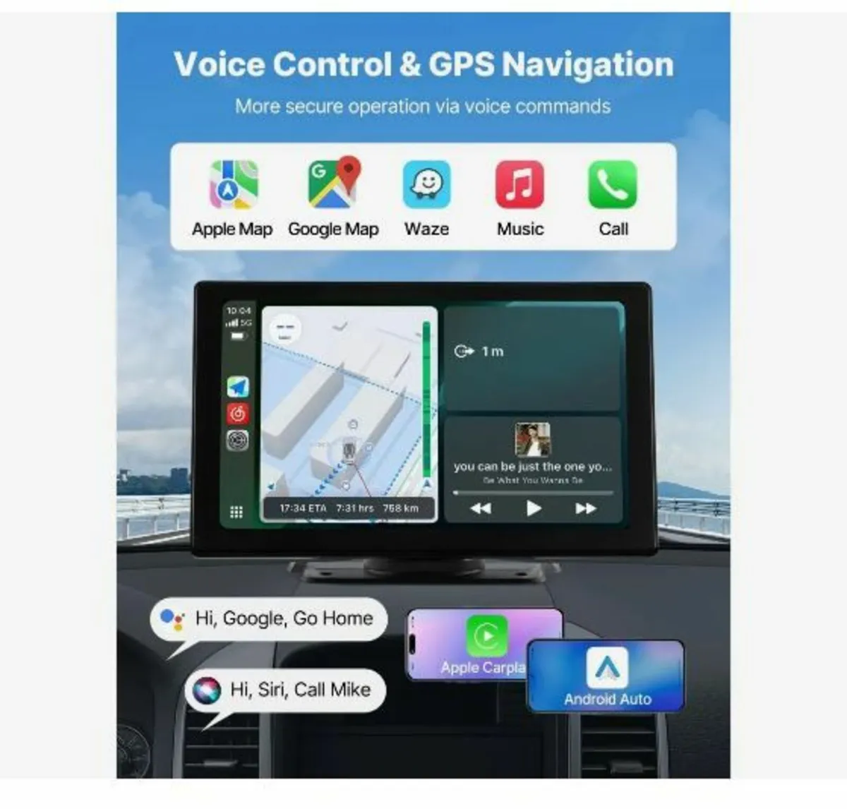 Wireless Car Stereo, 228.6mm HD Portable Radio - Image 3