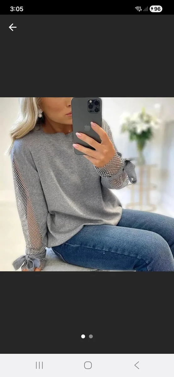 Grey diamonte sleeve jumper - Image 1