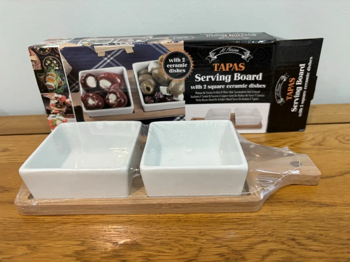 Tapas Serving board with 2 ceramic dishes (NEW) - Image 1