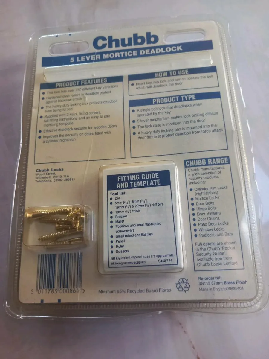 Chubb 5 lever mortice deadlock, new, D18 post 6e - Image 2