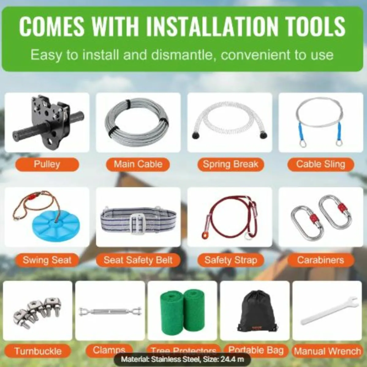 Zipline Kit for Kids and Adult, 24.38 m Zip Line - Image 4