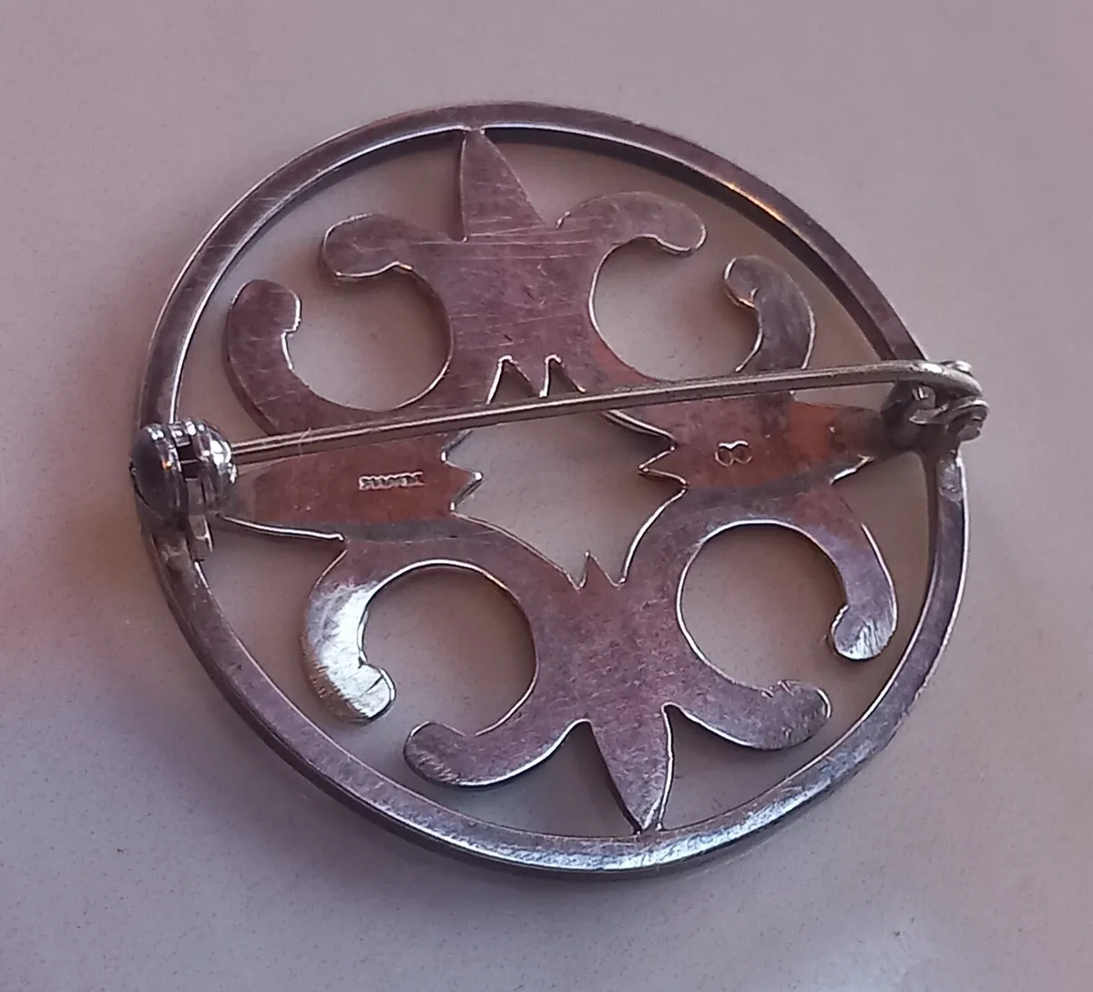 St Magnus Cross silver brooch, stamped, D18 post 3 - Image 3