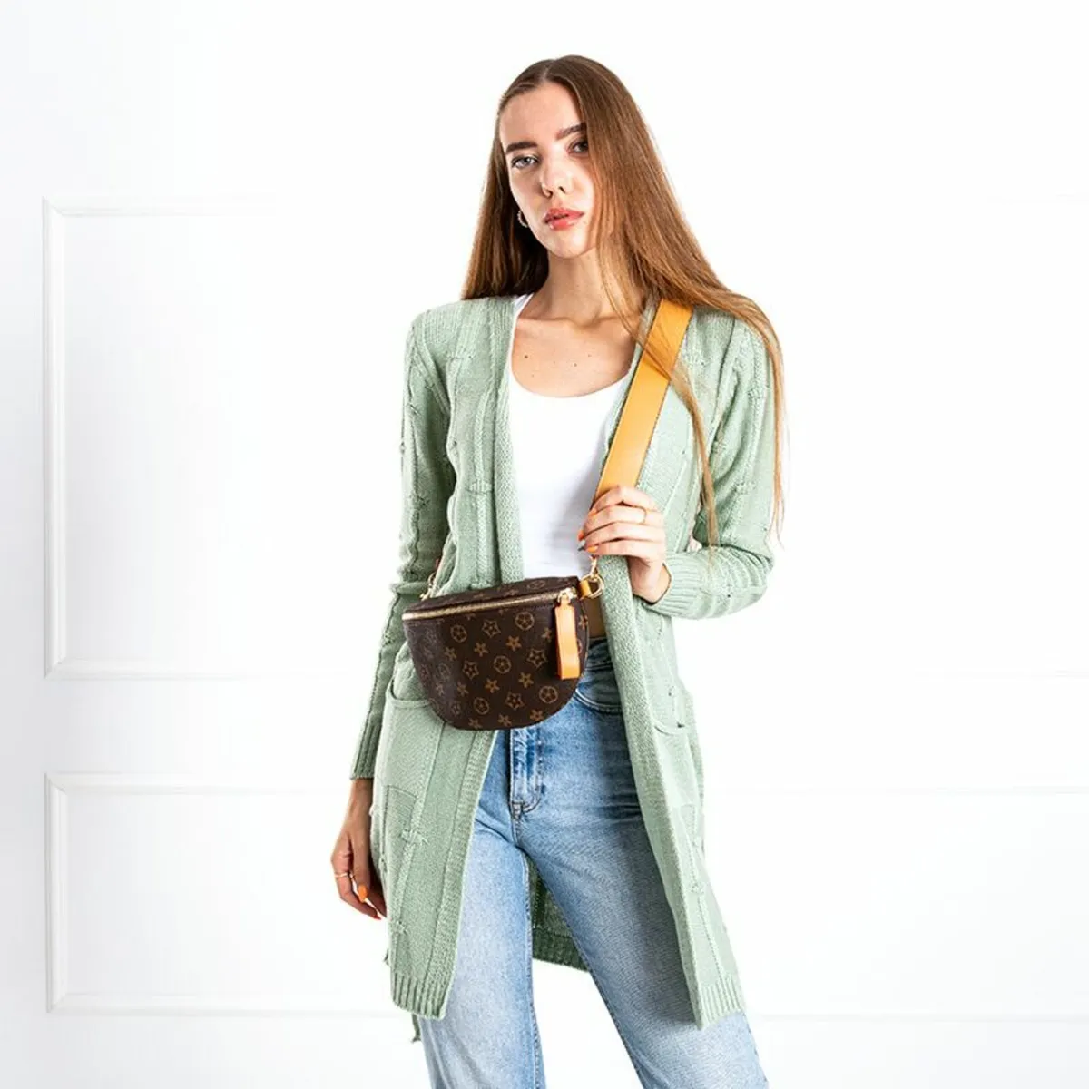 Brown patterned kidney bag - Image 4