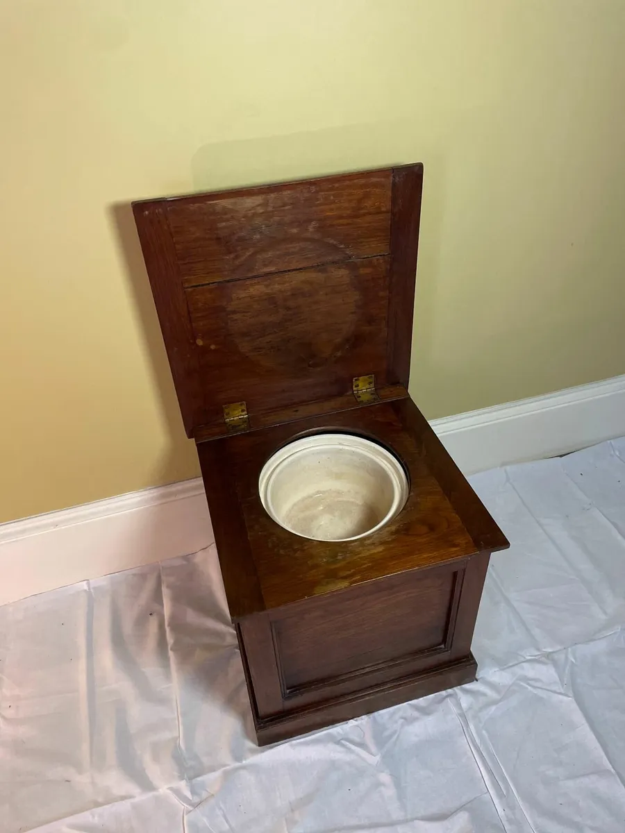 Antique Wooden Commode Box & Chamber Pot - Image 1