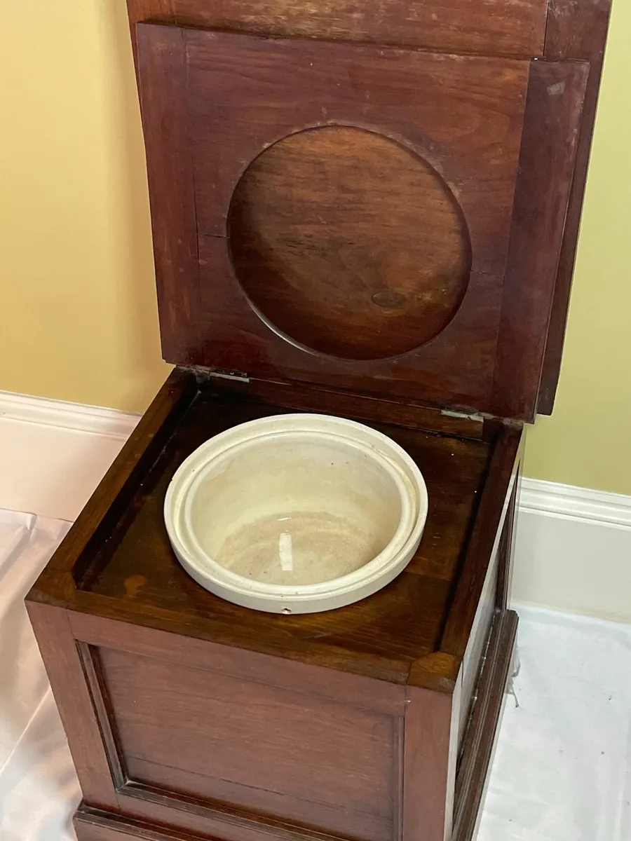 Antique Wooden Commode Box & Chamber Pot - Image 2