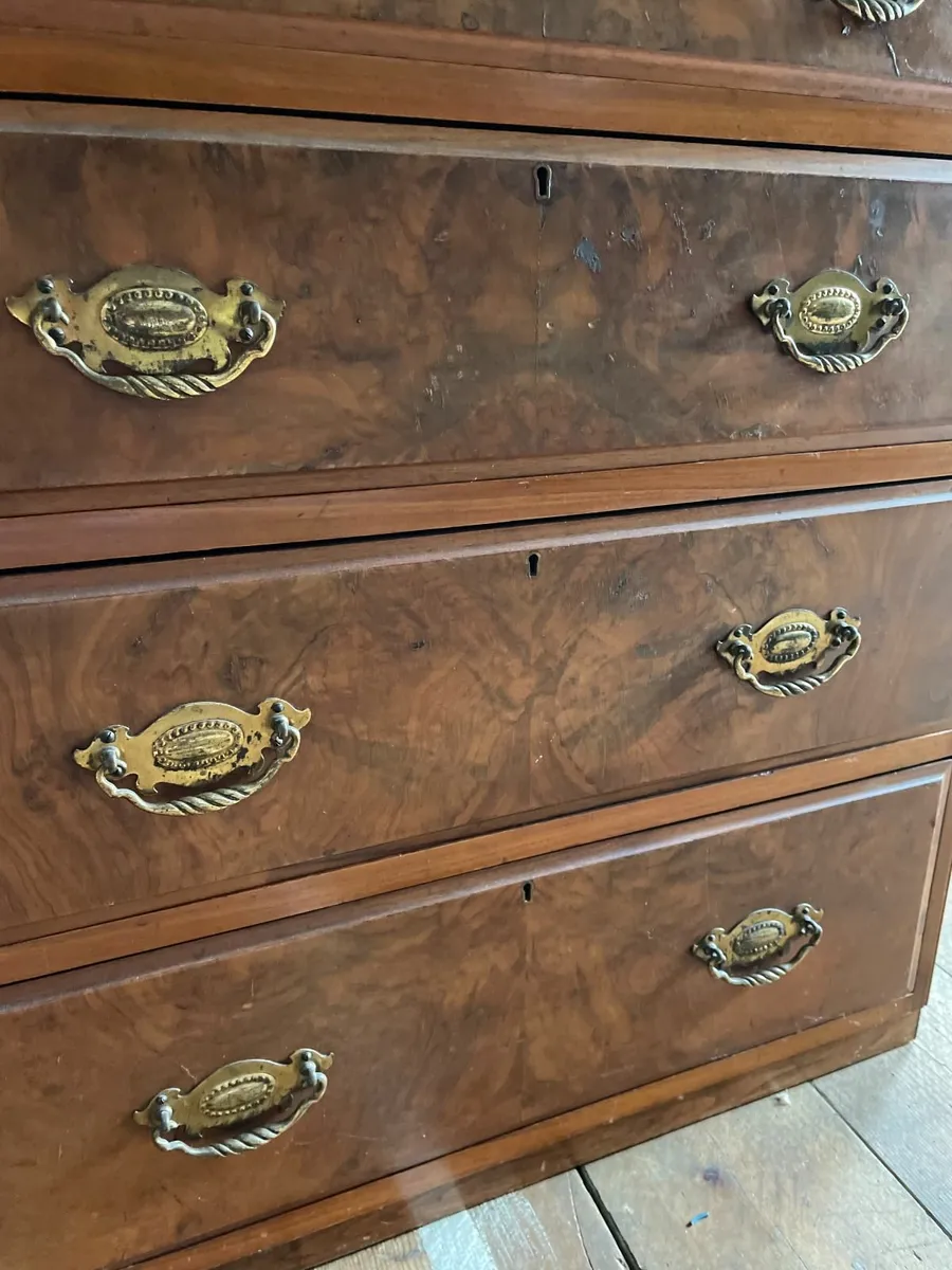 Antique-Style Burl Walnut Chest of Drawers - Image 2