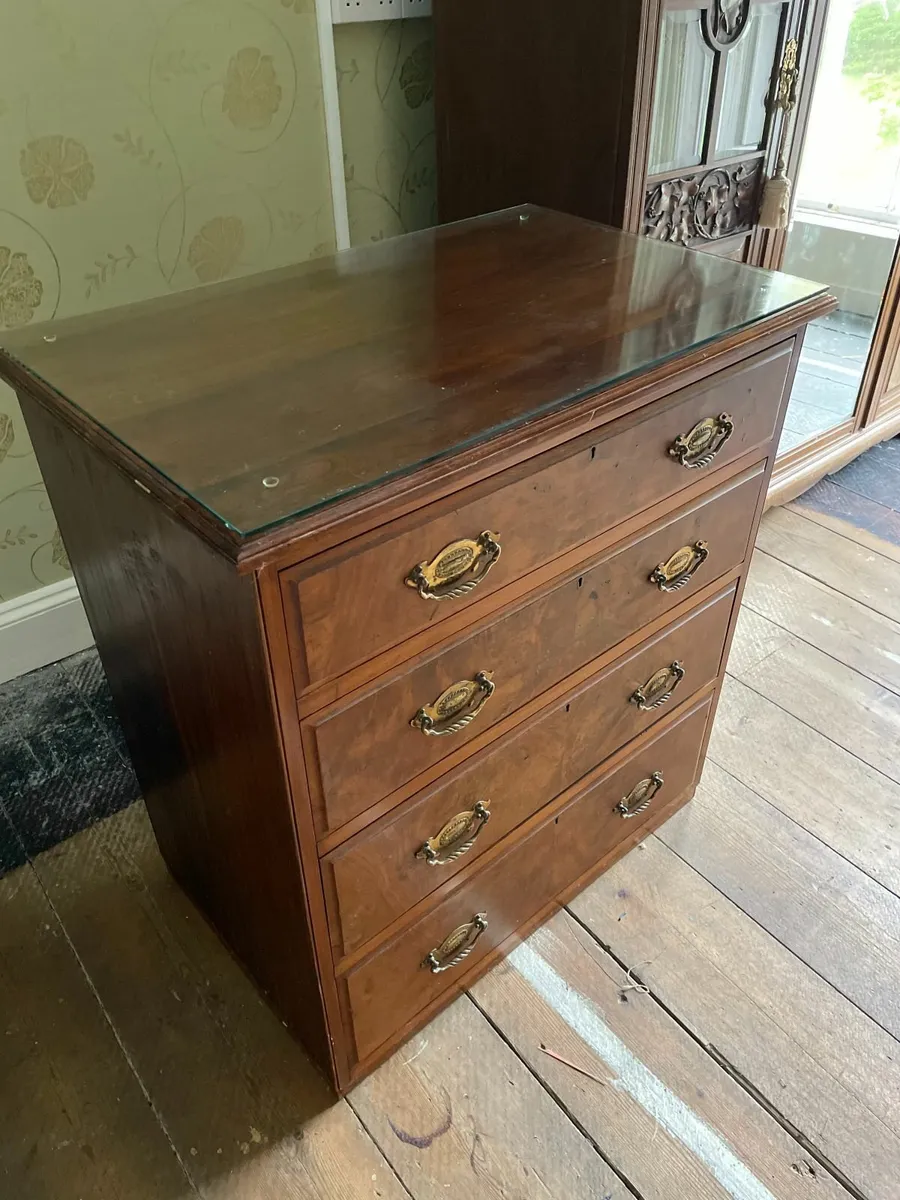 Antique-Style Burl Walnut Chest of Drawers - Image 1