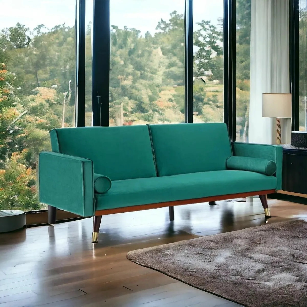 3-Seater Sofa Bed with Gold Legs , velvet - Image 1