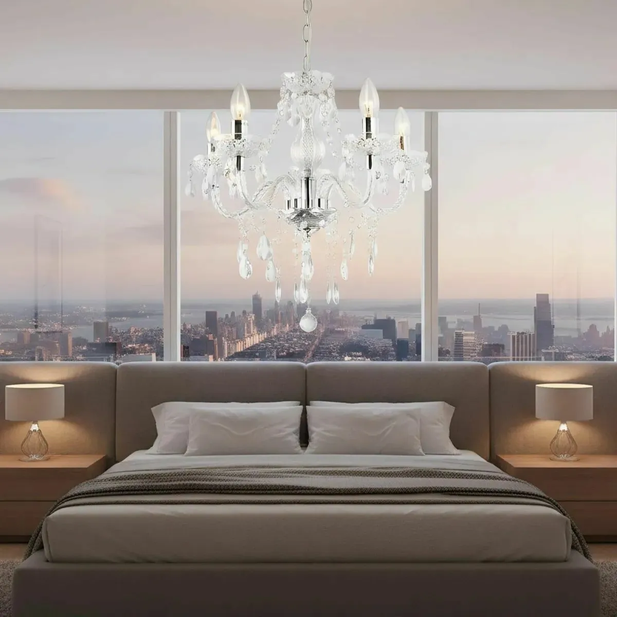 Chandelier 5 Light Chrome Acrylic Pendant - Image 2