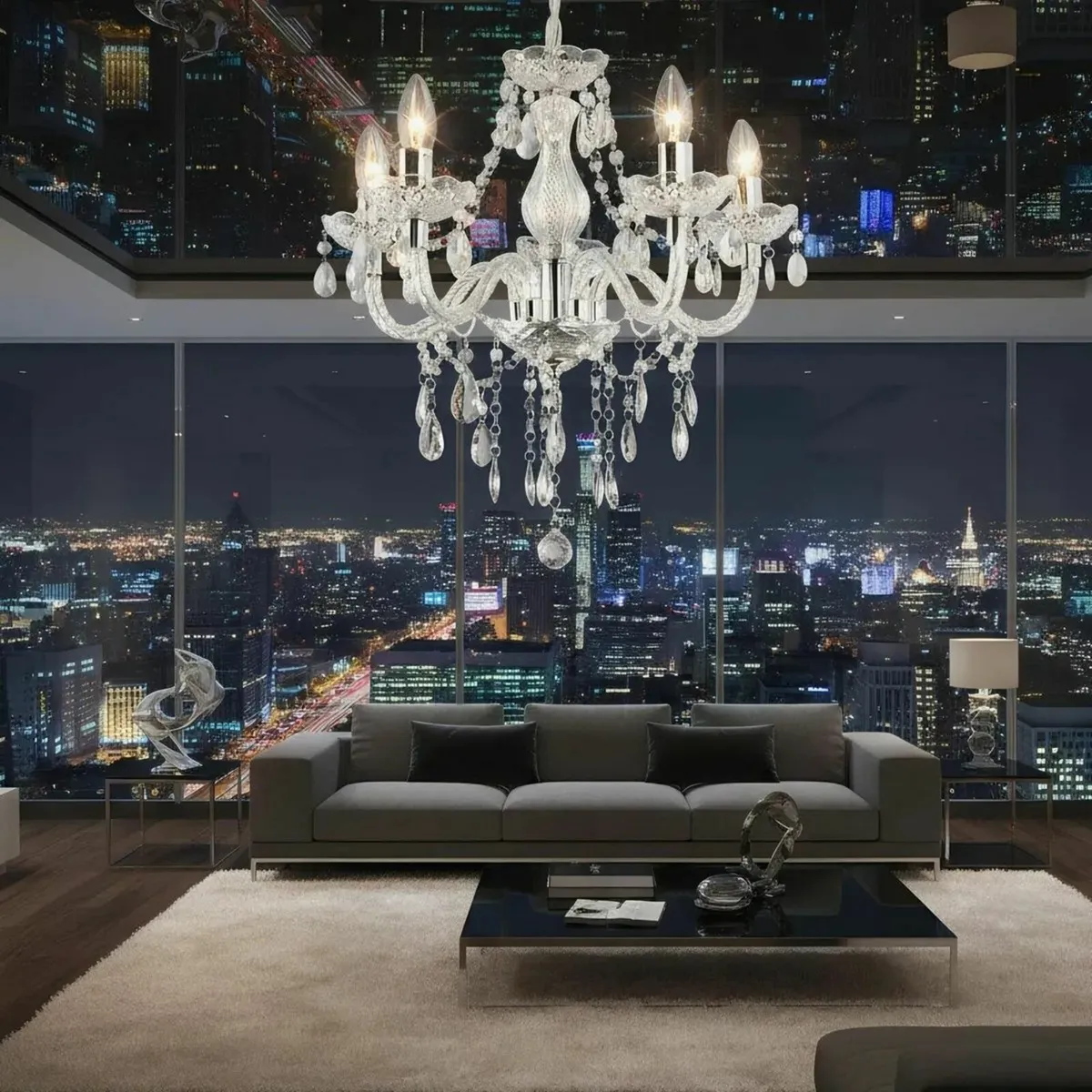 Chandelier 5 Light Chrome Acrylic Pendant - Image 3