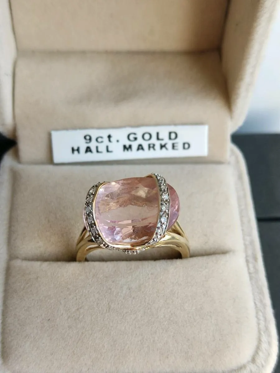 Vintage 9 CT Gold Diamonds and Rose quartz ring - Image 2