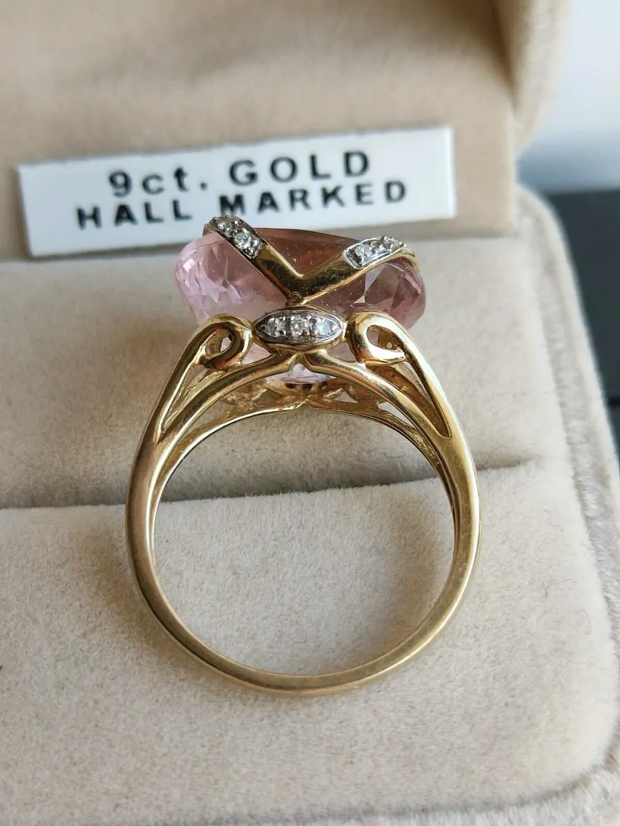 Vintage 9 CT Gold Diamonds and Rose quartz ring - Image 3