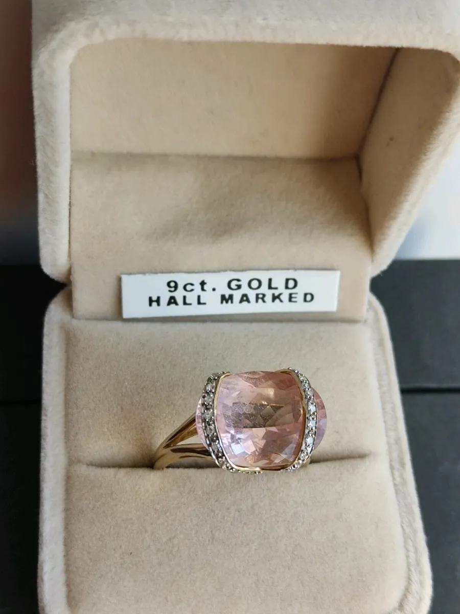 Vintage 9 CT Gold Diamonds and Rose quartz ring - Image 4