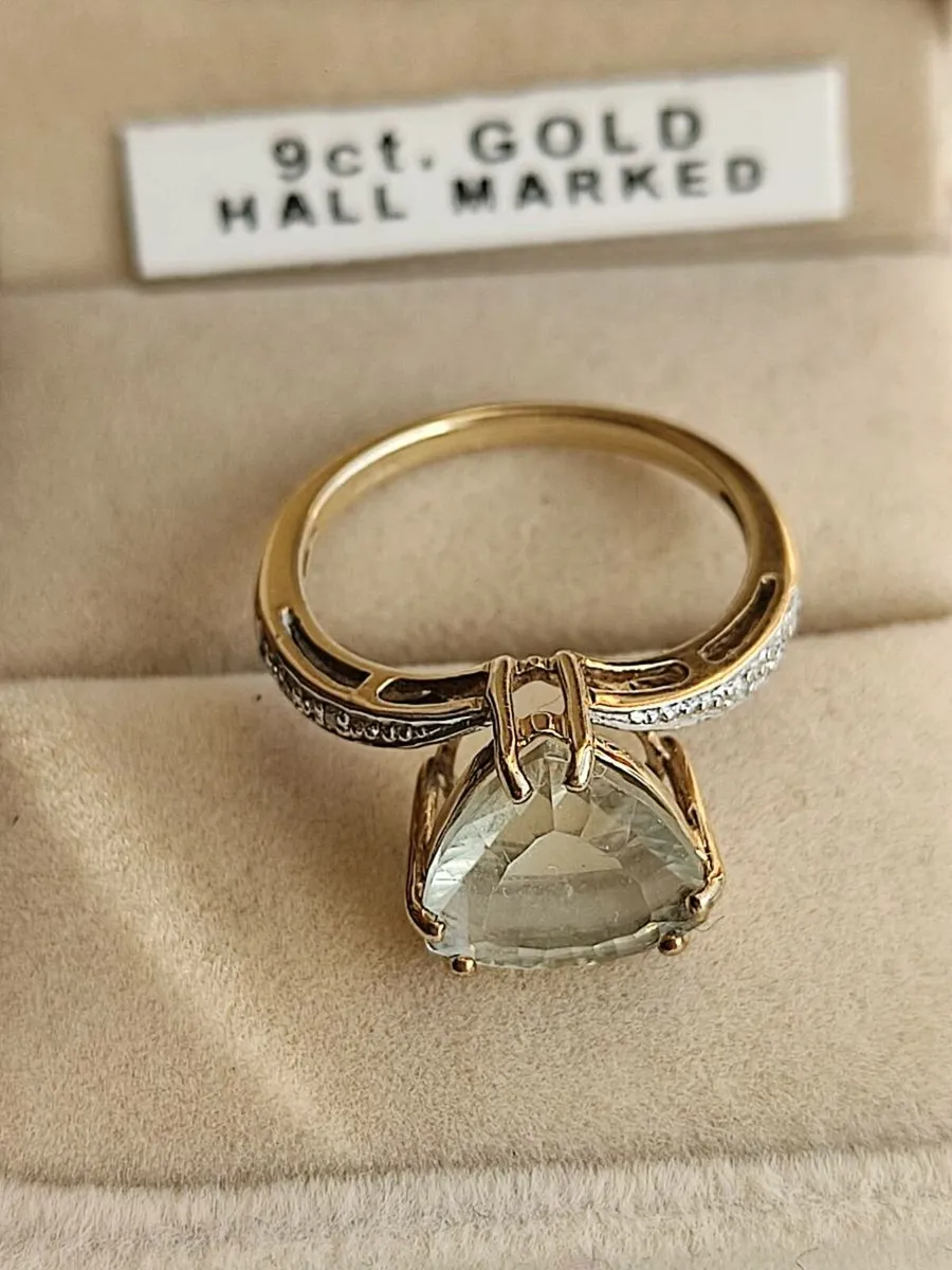 9ct Gold . Birmingham. Diamond, Chrysoprase. - Image 3