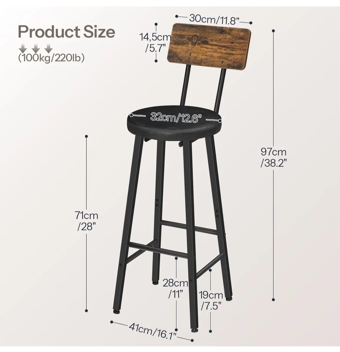 Bar Stools Set of 4, PU Upholstered Bar Chairs wit - Image 2