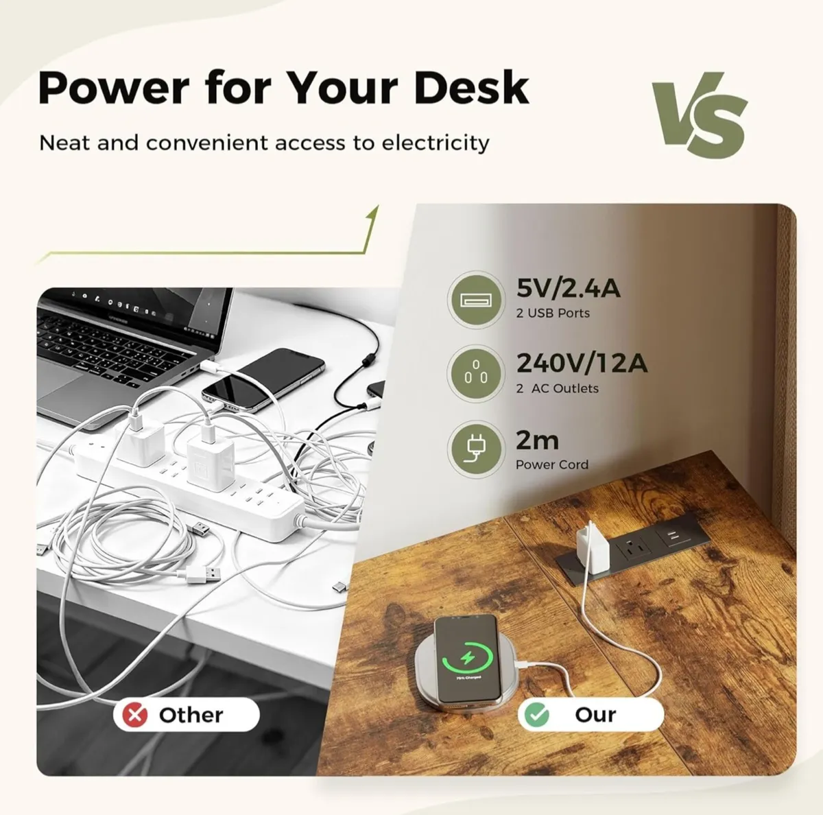 L-Shaped Desk with LED, 120x70cm - Image 2