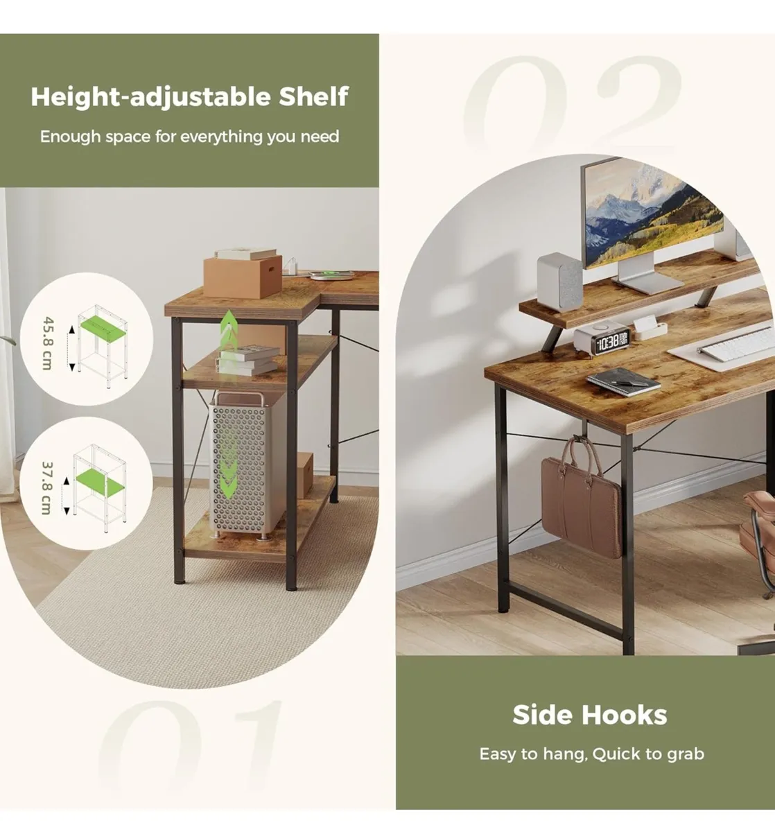 L-Shaped Desk with LED, 120x70cm - Image 4