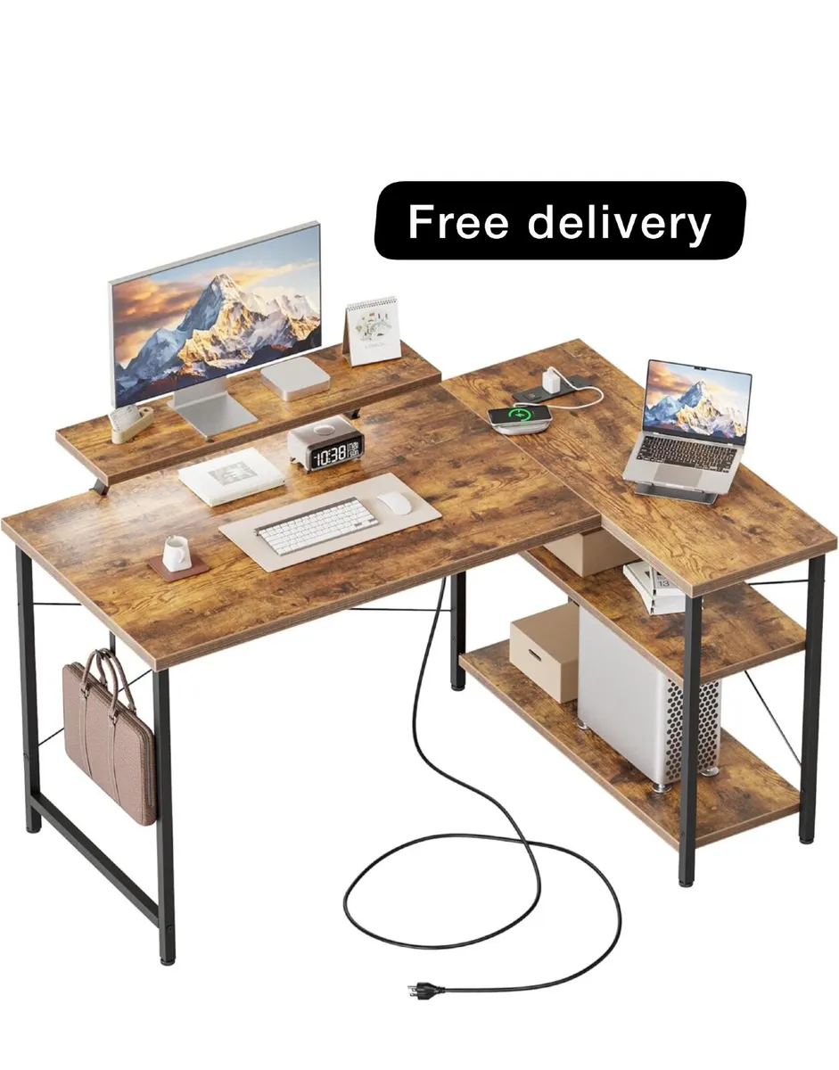 L-Shaped Desk with LED, 120x70cm - Image 1