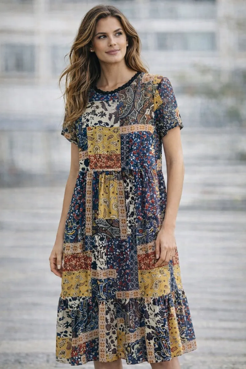 Ladies Paisley Chiffon Dress: Size 10