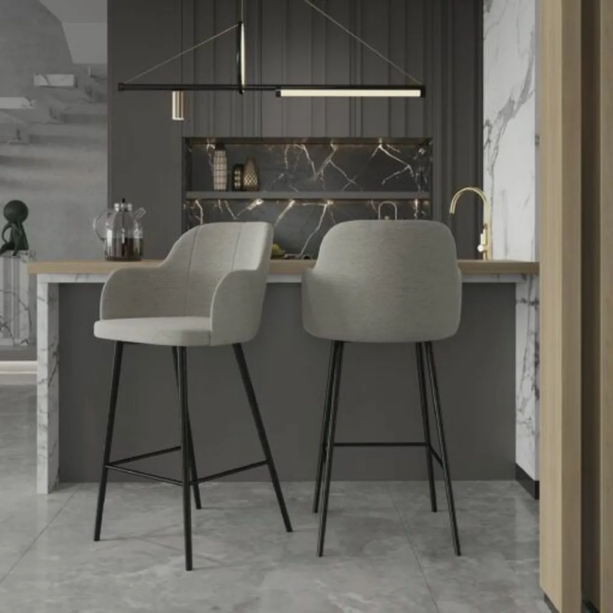 Marco Modern Upholstered Bar Stool with Armrests - Image 1