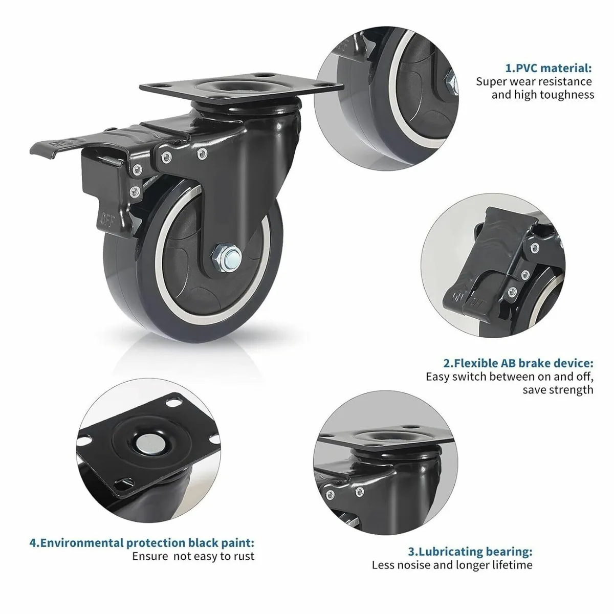 Heavy Duty 50mm Castor Wheels, 200KG Capacity - Image 3