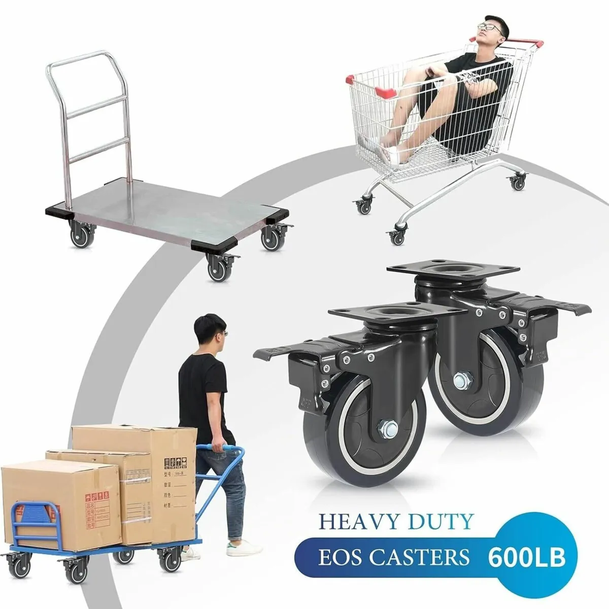 Castor Wheels, 200KG Capacity Rubber Swivel Wheel - Image 1