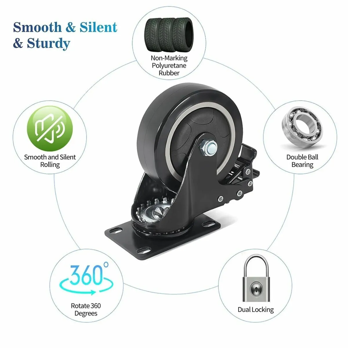 Castor Wheels, 200KG Capacity Rubber Swivel Wheel - Image 4