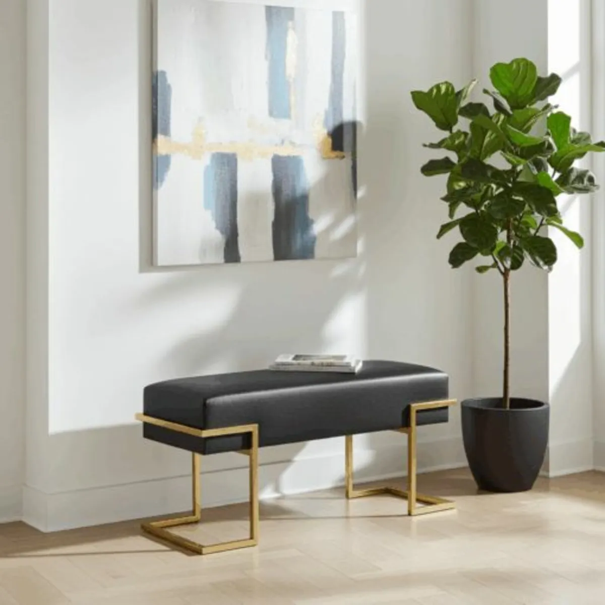 Velvet Bench with Gold Metal Frame 80x34x42cm - Image 1